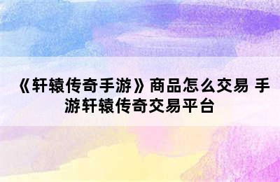 《轩辕传奇手游》商品怎么交易 手游轩辕传奇交易平台